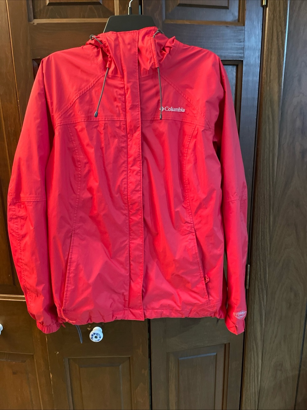 Columbia Omni-Tech Women’s Pink Hooded Rain Jacket Full WATERPROOF Size LARGE